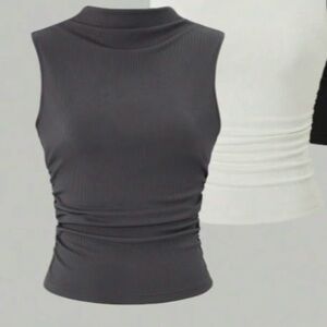 Sleeveless Gray Mock Neck Top